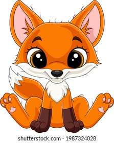 Cartoon happy little fox sitting