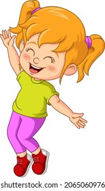 Cartoon Happy Little Girl Jumping Stock Vector (Royalty Free ...