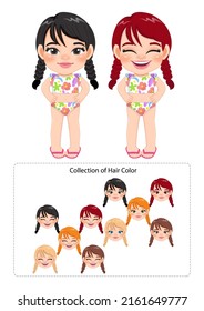 Cartoon happy little girl in a summer swimsuit vector