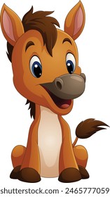 cartoon happy little horse sitting