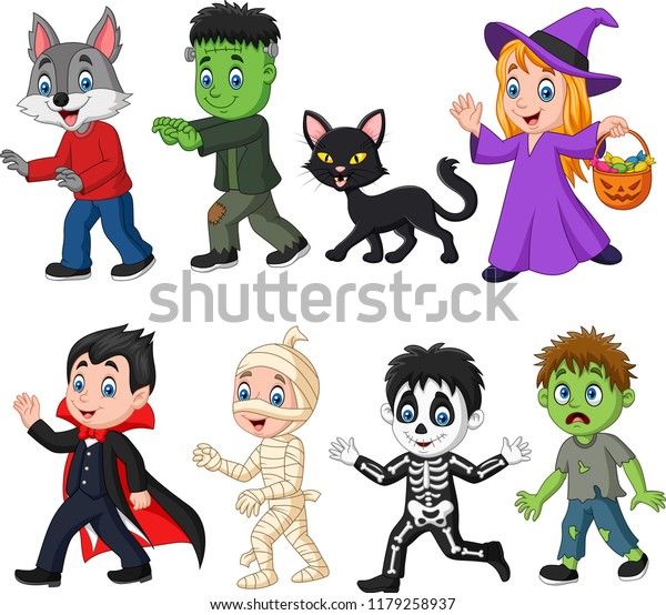 Cartoon Happy Little Kids Halloween Costume Stock Vector (Royalty Free ...