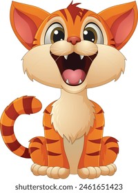 Cartoon happy little kitten laughing