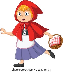 Cartoon happy little red riding hood