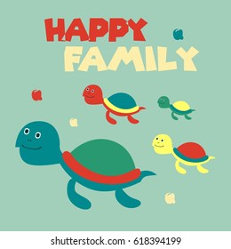 Cartoon Happy Little Turtle Vector Illustration