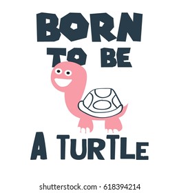 Cartoon Happy Little Turtle Vector Illustration
