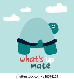 Cartoon Happy Little Turtle Vector Illustration
