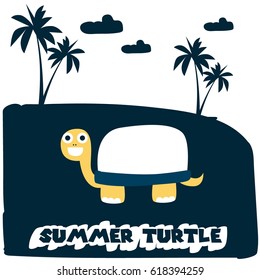 Cartoon Happy Little Turtle Vector Illustration