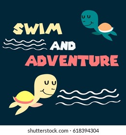 Cartoon Happy Little Turtle Vector Illustration