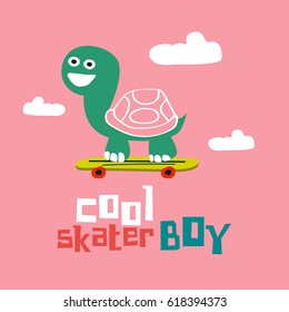 Cartoon Happy Little Turtle Vector Illustration