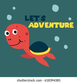 Cartoon Happy Little Turtle Vector Illustration