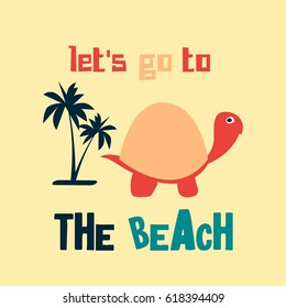 Cartoon Happy Little Turtle Vector Illustration