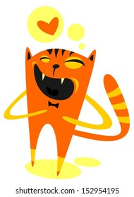 Cartoon happy loving cat isolated on a white background.