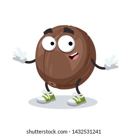 cartoon happy macadamia nut in shell mascot smiling on white background