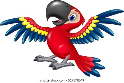 Cartoon happy macaw flying