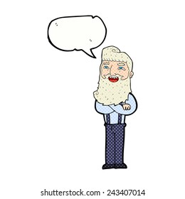 cartoon happy man with beard with speech bubble