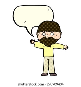 hombre feliz de caricatura con barba con burbuja de habla