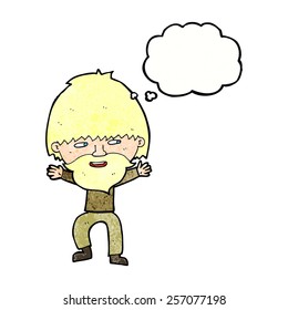 cartoon happy man with beard with thought bubble