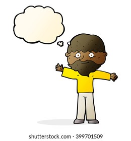 cartoon happy man with beard with thought bubble