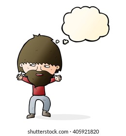 cartoon happy man with beard with thought bubble