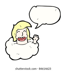 hombre feliz con dibujos animados en la nube
