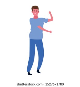 cartoon happy man dancing icon over white background, colorful design. vector illustration