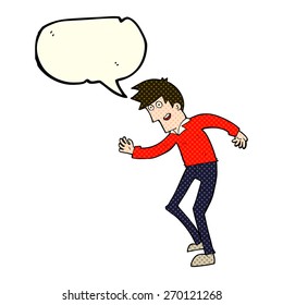 cartoon happy man dancing with speech bubble
