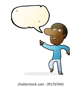 cartoon happy man dancing with speech bubble