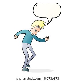 cartoon happy man dancing with speech bubble