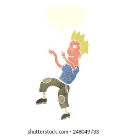 cartoon happy man doing funny dance with speech bubble