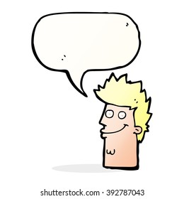 hombre feliz de caricatura enfrenta burbuja de habla