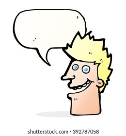 cartoon happy man face with speech bubble