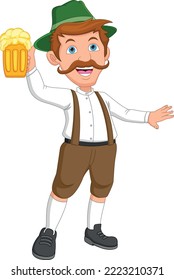 cartoon happy man holding beer on white background