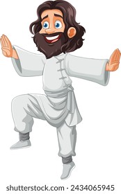 Cartoon of a happy man in martial arts pose