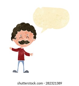 cartoon happy man with mustache with speech bubble