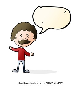 cartoon happy man with mustache with speech bubble