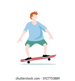 Cartoon happy man playing skateboard-vector