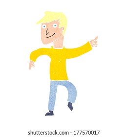 desenho animado homem feliz apontando