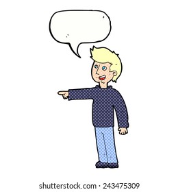 cartoon happy man pointing and laughing with speech bubble