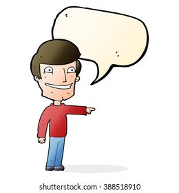 cartoon happy man pointing with speech bubble