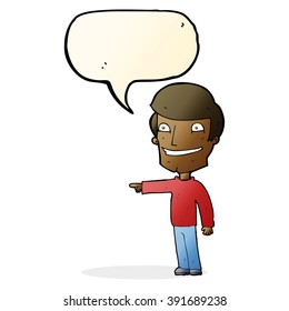 cartoon happy man pointing with speech bubble