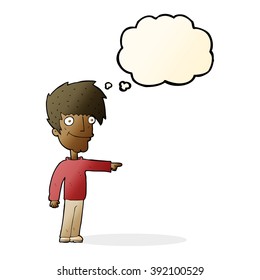 cartoon happy man pointing with speech bubble