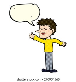 cartoon happy man reaching with speech bubble