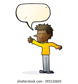 cartoon happy man reaching with speech bubble