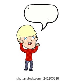 hombre feliz de dibujos animados con burbuja de habla