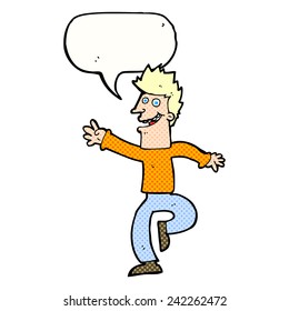 hombre feliz de dibujos animados con burbuja de habla