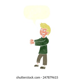 cartoon happy man with speech bubble