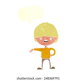 hombre feliz de dibujos animados con burbuja de habla