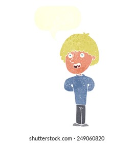 hombre feliz de dibujos animados con burbuja de habla