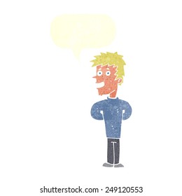 cartoon happy man with speech bubble