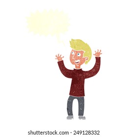 Cartoon-glücklicher Mann mit Sprachblase